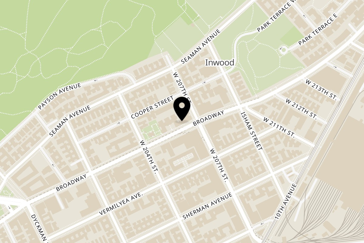 Map showing the location of Napa in the Heights Seafood & Wine Bar on 4927 Broadway in New York